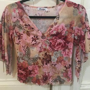 90s y2k vintage floral butterfly print top